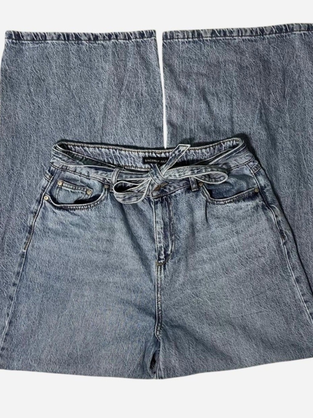 Light Blue High-Rise Wide Leg Tie-Waist Women's Jeans